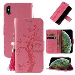 For iPhone XS Max Embossed Lucky Tree Horizontal Flip Leather Case with Holder & Card Slot & Wallet & Lanyard(Pink)