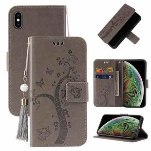For iPhone XS Max Embossed Lucky Tree Horizontal Flip Leather Case with Holder & Card Slot & Wallet & Lanyard(Grey)