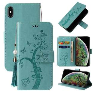 For iPhone XS Max Embossed Lucky Tree Horizontal Flip Leather Case with Holder & Card Slot & Wallet & Lanyard(Green)