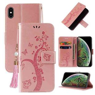For iPhone XS Max Embossed Lucky Tree Horizontal Flip Leather Case with Holder & Card Slot & Wallet & Lanyard(Rose Gold)