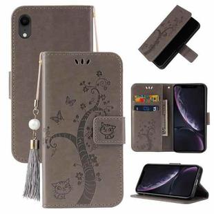 For iPhone XR Embossed Lucky Tree Horizontal Flip Leather Case with Holder & Card Slot & Wallet & Lanyard(Grey)