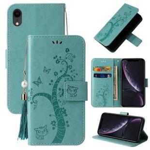 For iPhone XR Embossed Lucky Tree Horizontal Flip Leather Case with Holder & Card Slot & Wallet & Lanyard(Green)
