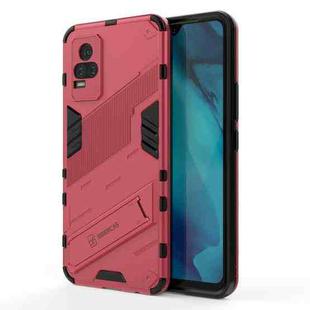 For vivo Y37 / V21e 4G Punk Armor 2 in 1 PC + TPU Shockproof Case with Invisible Holder(Light Red)