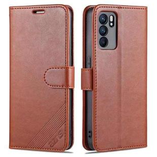For OPPO Reno6 / Reno6 Pro 5G AZNS Sheepskin Texture Horizontal Flip Leather Case with Holder & Card Slots & Wallet(Brown)
