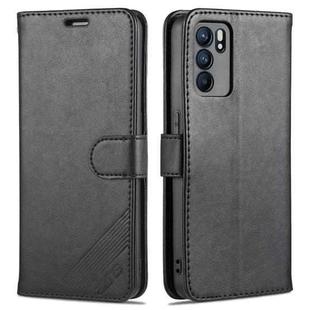 For OPPO Reno6 / Reno6 Pro 5G AZNS Sheepskin Texture Horizontal Flip Leather Case with Holder & Card Slots & Wallet(Black)