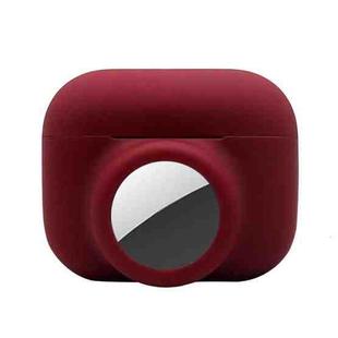 2 in 1 Shockproof Full Coverage Silicone Protective Case For AirPods Pro / AirTag(Red Wine)