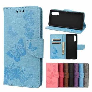 For Sony Xperia 10 III Vintage Embossed Floral Butterfly Pattern Horizontal Flip Leather Case with Card Slot & Holder & Wallet & Lanyard(Blue)
