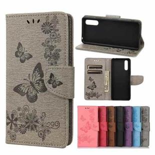 For Sony Xperia 10 III Vintage Embossed Floral Butterfly Pattern Horizontal Flip Leather Case with Card Slot & Holder & Wallet & Lanyard(Grey)