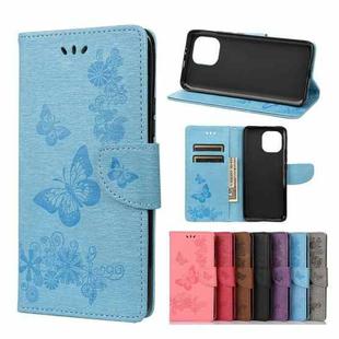 For Xiaomi Mi 11 Vintage Embossed Floral Butterfly Pattern Horizontal Flip Leather Case with Card Slot & Holder & Wallet & Lanyard(Blue)