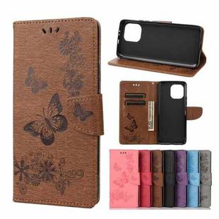 For Xiaomi Mi 11 Vintage Embossed Floral Butterfly Pattern Horizontal Flip Leather Case with Card Slot & Holder & Wallet & Lanyard(Brown)