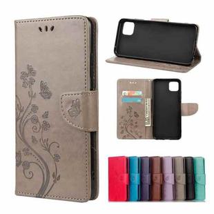 For Samsung Galaxy A22 5G Butterfly Flower Pattern Horizontal Flip Leather Case with Holder & Card Slots & Wallet(Grey)