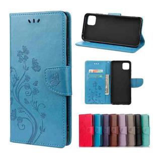 For Samsung Galaxy A22 5G Butterfly Flower Pattern Horizontal Flip Leather Case with Holder & Card Slots & Wallet(Blue)