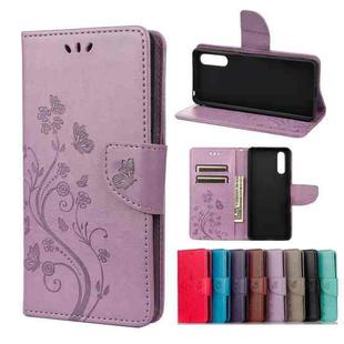 For Sony Xperia 10 III Butterfly Flower Pattern Horizontal Flip Leather Case with Holder & Card Slots & Wallet(Light Purple)