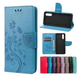 For Sony Xperia 10 III Butterfly Flower Pattern Horizontal Flip Leather Case with Holder & Card Slots & Wallet(Blue)