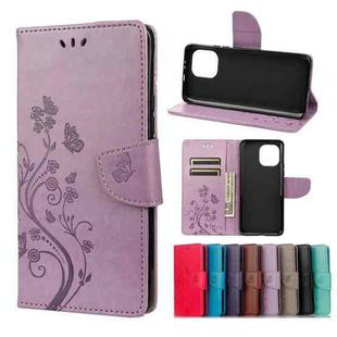 For Xiaomi Mi 11 Butterfly Flower Pattern Horizontal Flip Leather Case with Holder & Card Slots & Wallet(Light Purple)