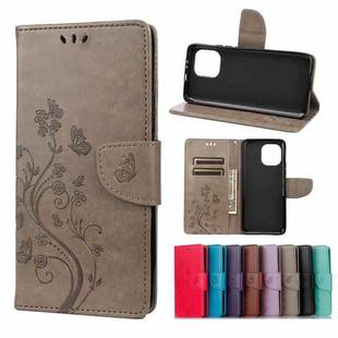For Xiaomi Mi 11 Butterfly Flower Pattern Horizontal Flip Leather Case with Holder & Card Slots & Wallet(Grey)