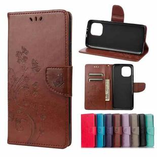 For Xiaomi Mi 11 Butterfly Flower Pattern Horizontal Flip Leather Case with Holder & Card Slots & Wallet(Brown)