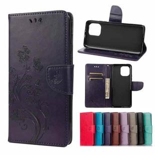 For Xiaomi Mi 11 Butterfly Flower Pattern Horizontal Flip Leather Case with Holder & Card Slots & Wallet(Deep Purple)