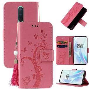 For OnePlus 8 Embossed Lucky Tree Horizontal Flip Leather Case with Holder & Card Slot & Wallet & Lanyard(Pink)