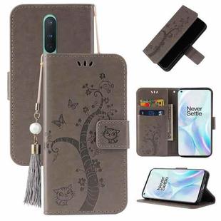 For OnePlus 8 Embossed Lucky Tree Horizontal Flip Leather Case with Holder & Card Slot & Wallet & Lanyard(Grey)