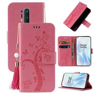 For OnePlus 8 Pro Embossed Lucky Tree Horizontal Flip Leather Case with Holder & Card Slot & Wallet & Lanyard(Pink)