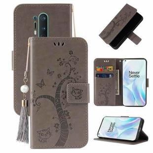 For OnePlus 8 Pro Embossed Lucky Tree Horizontal Flip Leather Case with Holder & Card Slot & Wallet & Lanyard(Grey)