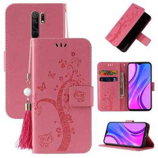 For Xiaomi Redmi 9 Embossed Lucky Tree Horizontal Flip Leather Case with Holder & Card Slot & Wallet & Lanyard(Pink)