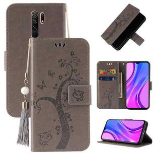 For Xiaomi Redmi 9 Embossed Lucky Tree Horizontal Flip Leather Case with Holder & Card Slot & Wallet & Lanyard(Grey)