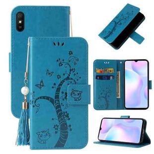 For Xiaomi Redmi 9A Embossed Lucky Tree Horizontal Flip Leather Case with Holder & Card Slot & Wallet & Lanyard(Blue)