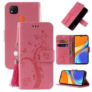 For Xiaomi Redmi 9C Embossed Lucky Tree Horizontal Flip Leather Case with Holder & Card Slot & Wallet & Lanyard(Pink)