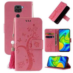For Xiaomi Redmi Note 9 Embossed Lucky Tree Horizontal Flip Leather Case with Holder & Card Slot & Wallet & Lanyard(Pink)