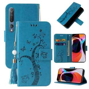 For Xiaomi Mi 10 Embossed Lucky Tree Horizontal Flip Leather Case with Holder & Card Slot & Wallet & Lanyard(Blue)