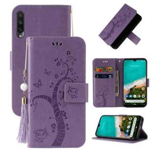For Xiaomi Mi A3 Embossed Lucky Tree Horizontal Flip Leather Case with Holder & Card Slot & Wallet & Lanyard(Purple)