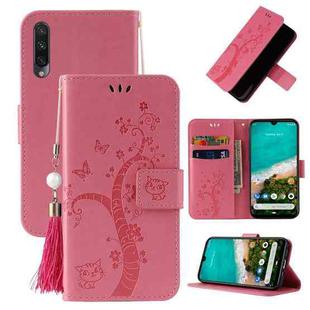 For Xiaomi Mi A3 Embossed Lucky Tree Horizontal Flip Leather Case with Holder & Card Slot & Wallet & Lanyard(Pink)