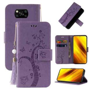 For Xiaomi Poco X3 Embossed Lucky Tree Horizontal Flip Leather Case with Holder & Card Slot & Wallet & Lanyard(Purple)