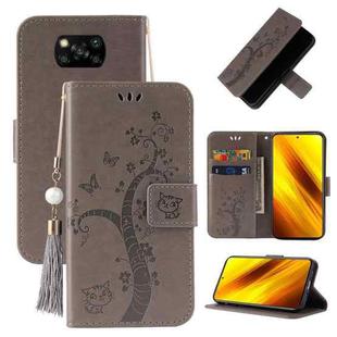 For Xiaomi Poco X3 Embossed Lucky Tree Horizontal Flip Leather Case with Holder & Card Slot & Wallet & Lanyard(Grey)