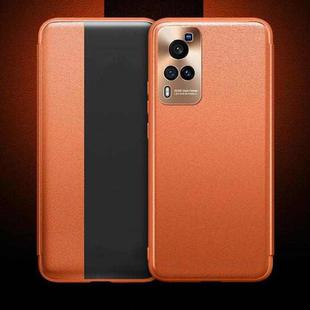 For vivo X60 Curved Screen Version Magnetic Side Window View Shockproof Horizontal Flip Leather Smart Case(Orange)