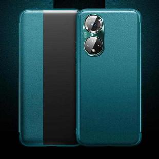For Honor 50 Magnetic Side Window View Shockproof Horizontal Flip Leather Smart Case(Green)