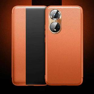 For Honor 50 Magnetic Side Window View Shockproof Horizontal Flip Leather Smart Case(Orange)