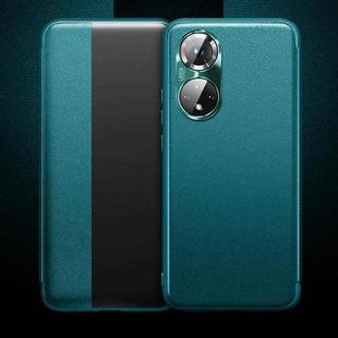 For Honor 50 Pro Magnetic Side Window View Shockproof Horizontal Flip Leather Smart Case(Green)