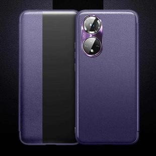 For Honor 50 Pro Magnetic Side Window View Shockproof Horizontal Flip Leather Smart Case(Purple)