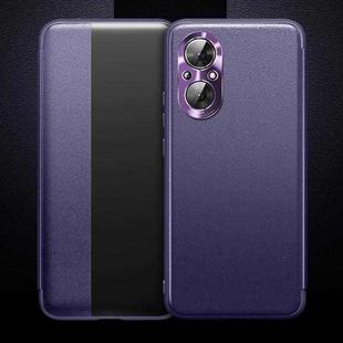 For Honor 50 SE Magnetic Side Window View Shockproof Horizontal Flip Leather Smart Case(Purple)