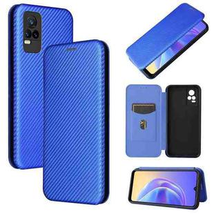 For Vivo V21e Carbon Fiber Texture Horizontal Flip TPU + PC + PU Leather Case with Card Slot(Blue)