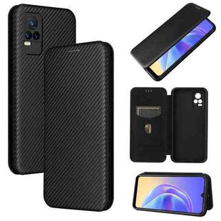 For Vivo V21e Carbon Fiber Texture Horizontal Flip TPU + PC + PU Leather Case with Card Slot(Black)