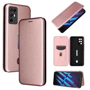 For ZTE Nubia Red Magic 6R Carbon Fiber Texture Horizontal Flip TPU + PC + PU Leather Case with Card Slot(Pink)