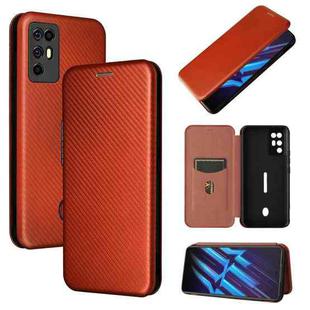 For ZTE Nubia Red Magic 6R Carbon Fiber Texture Horizontal Flip TPU + PC + PU Leather Case with Card Slot(Brown)