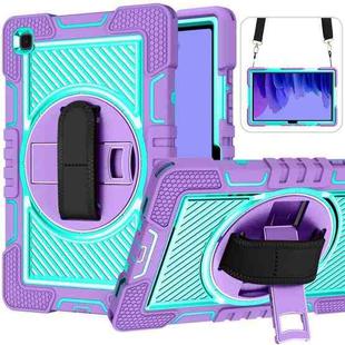 360 Degree Rotation Contrast Color Shockproof Silicone + PC Case with Holder & Hand Grip Strap & Shoulder Strap For Samsung Galaxy Tab A7 10.4 (2020) T500/T505 (Purple+Mint Green)