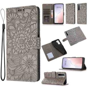For Huawei nova 7 SE Skin Feel Embossed Sunflower Horizontal Flip Leather Case with Holder & Card Slots & Wallet & Lanyard(Grey)