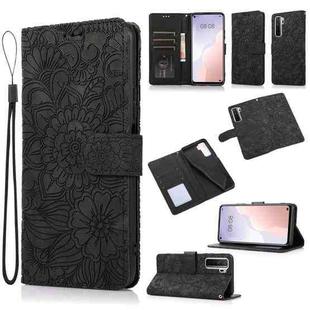 For Huawei nova 7 SE Skin Feel Embossed Sunflower Horizontal Flip Leather Case with Holder & Card Slots & Wallet & Lanyard(Black)