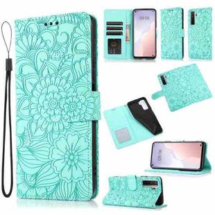 For Huawei nova 7 SE Skin Feel Embossed Sunflower Horizontal Flip Leather Case with Holder & Card Slots & Wallet & Lanyard(Green)